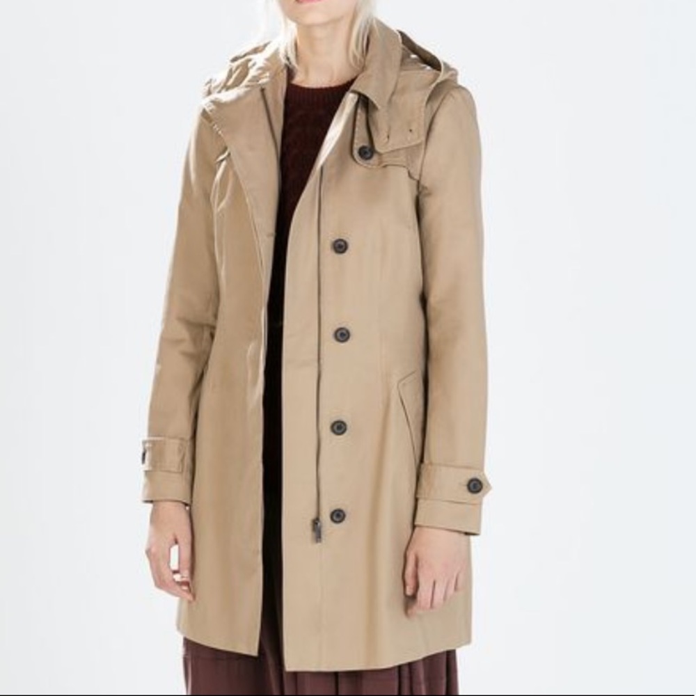 Zara Beige Trench Coat with Hood